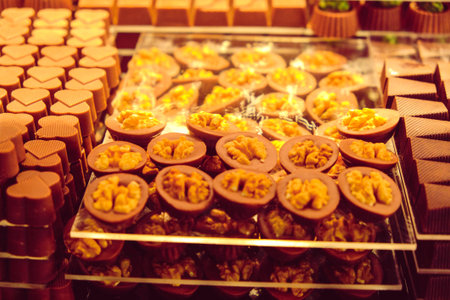 a lot of variety chocolate pralinesの写真素材