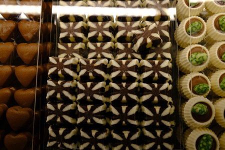 a lot of variety chocolate pralinesの写真素材