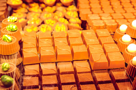 a lot of variety chocolate pralinesの写真素材