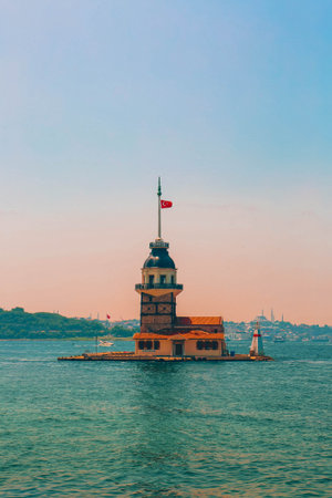 The Maiden's Tower, Istanbul, Turkey; Maiden's Tower also known as Leander's Tower (Tower of Leandros)の写真素材