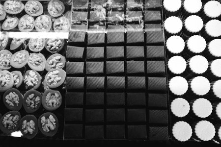 a lot of variety chocolate pralinesの写真素材