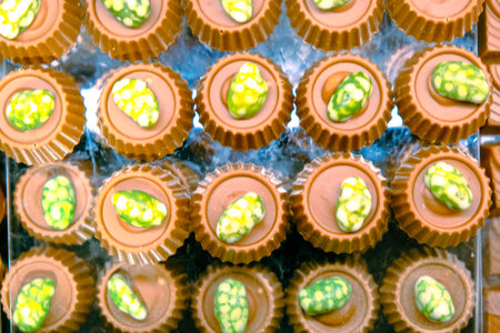 a lot of variety chocolate pralinesの写真素材