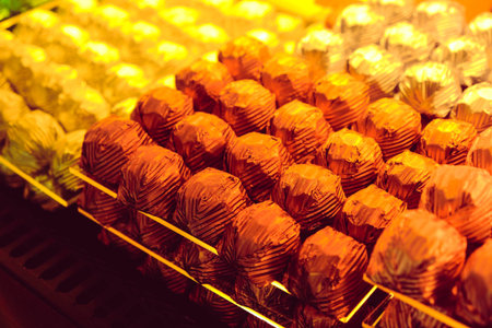 a lot of variety chocolate pralinesの写真素材