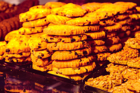Group of associated cookies. Chocolate chip, oatmeal raisin, white chocolate