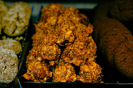 Group of associated cookies. Chocolate chip, oatmeal raisin, white chocolateの写真素材
