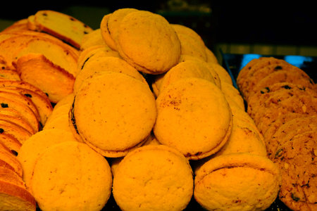 Group of associated cookies. Chocolate chip, oatmeal raisin, white chocolate