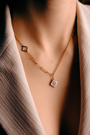 Elegant Gold and Diamond Pendant Necklacesの写真素材