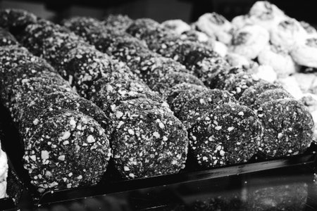 Group of associated cookies. Chocolate chip, oatmeal raisin, white chocolateの写真素材