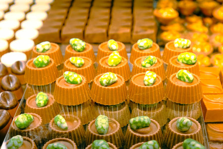 a lot of variety chocolate pralinesの写真素材