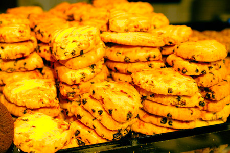 Group of associated cookies. Chocolate chip, oatmeal raisin, white chocolateの写真素材