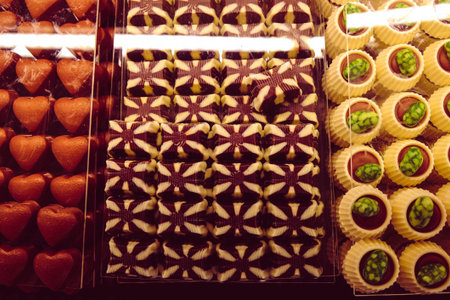 a lot of variety chocolate pralinesの写真素材