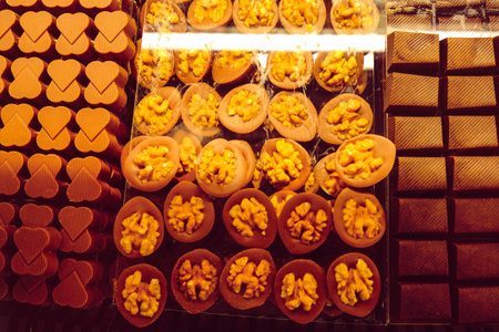 a lot of variety chocolate pralinesの写真素材