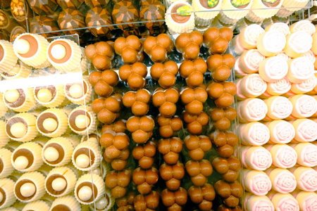 a lot of variety chocolate pralinesの写真素材