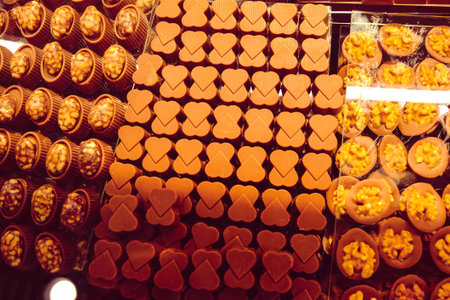 a lot of variety chocolate pralinesの写真素材