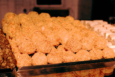 Group of associated cookies. Chocolate chip, oatmeal raisin, white chocolateの写真素材
