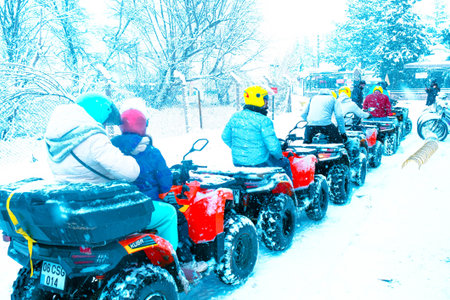 helmet sitting on atv quad bike in mountains