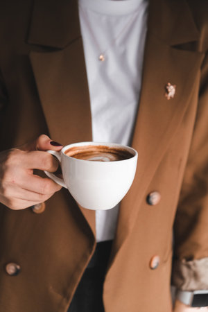 Relaxing coffee break with a hot drinkの写真素材