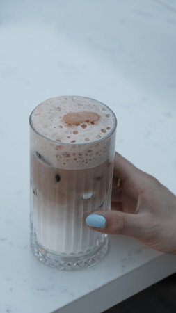 Freshly brewed coffee served in a stylish cupの写真素材