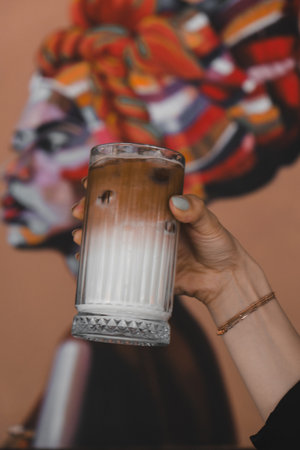 Freshly brewed coffee served in a stylish cupの写真素材