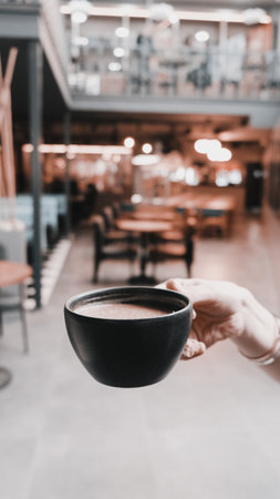 Freshly brewed coffee served in a stylish cupの写真素材