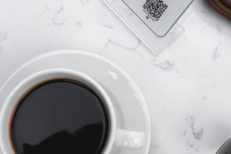 Relaxing coffee break with a hot drinkの写真素材