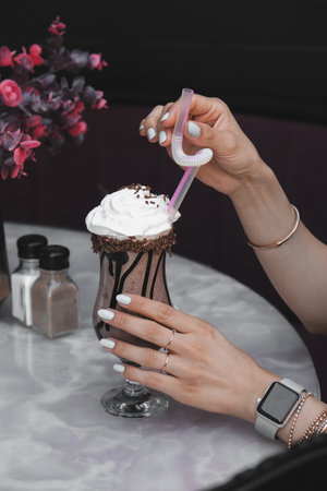 Relaxing coffee break with a hot drinkの写真素材