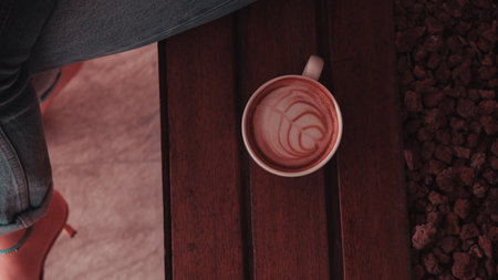 Freshly brewed coffee served in a stylish cupの写真素材