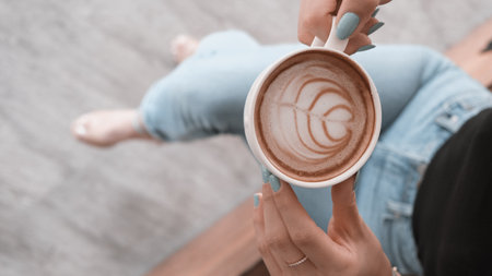 Relaxing coffee break with a hot drinkの写真素材