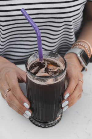 Relaxing coffee break with a hot drinkの写真素材