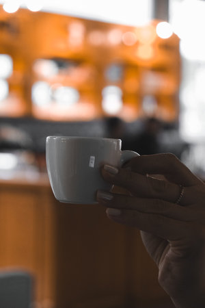 Classic coffee served in a simple mugの写真素材