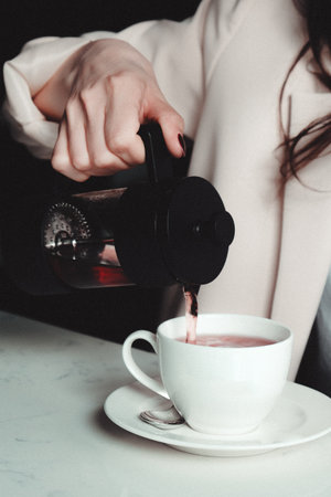 Relaxing coffee break with a hot drinkの写真素材