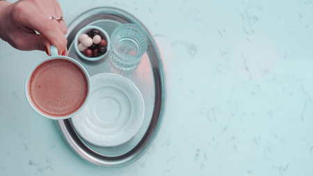 Classic coffee served in a simple mugの写真素材