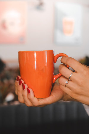 Freshly brewed coffee served in a stylish cupの写真素材