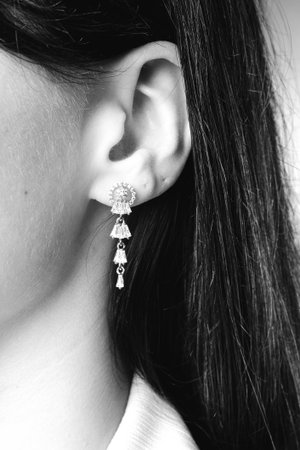 Beautiful Diamond Earrings with Gold Settingの写真素材
