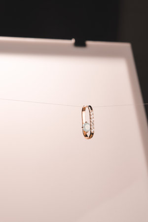 Beautiful Diamond Earrings with Gold Settingの写真素材