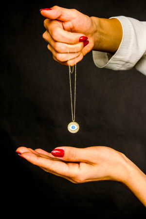 Beautiful golden jewelry with precious stonesの写真素材