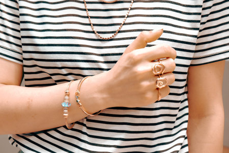 stylish jewelry like silver, gold, diamonds, precious stones.