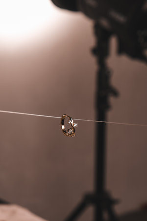 Beautiful golden jewelery with precious stones and diamondsの写真素材