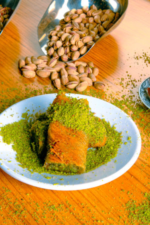 Baklava with Honey Drizzle and Crushed Nutsの写真素材