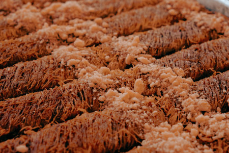 Baklava with Honey Drizzle and Crushed Nutsの写真素材