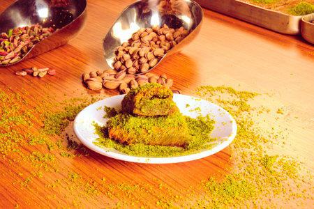 Baklava with Honey Drizzle and Crushed Nuts