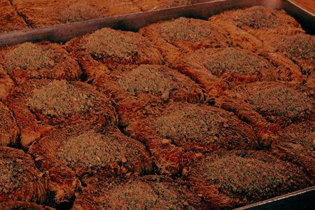 Close-Up of Freshly Baked Baklava Piecesの写真素材