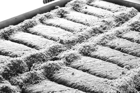 Close-Up of Freshly Baked Baklava Piecesの写真素材