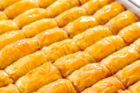 Golden Crispy Layers of Homemade Baklavaの写真素材