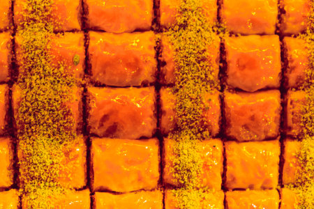 Close-Up of Freshly Baked Baklava Piecesの写真素材