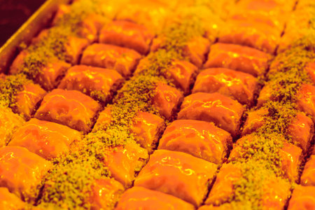 Golden Crispy Layers of Homemade Baklavaの写真素材