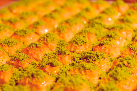 Close-Up of Freshly Baked Baklava Piecesの写真素材