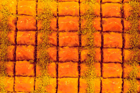 Baklava with Honey Drizzle and Crushed Nutsの写真素材