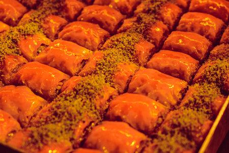 Sweet Treat from the Ottoman Cuisine: Pistachio Baklavaの写真素材