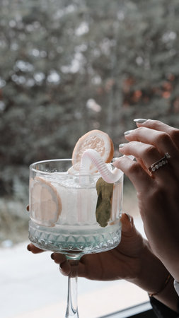 Colorful cocktails served in elegant glassesの写真素材